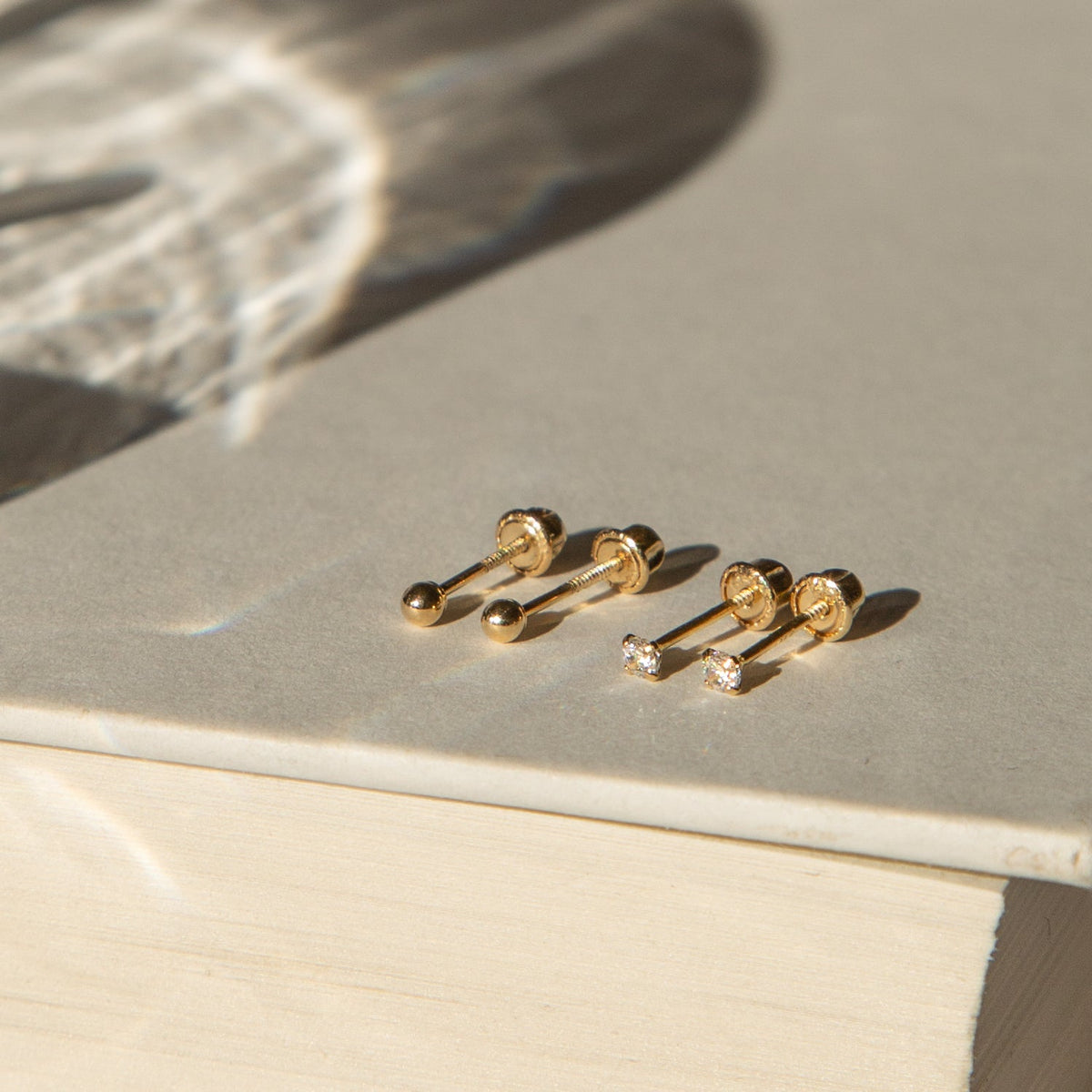 Tiny CZ Screwback Stud Earrings - 14k Solid Gold