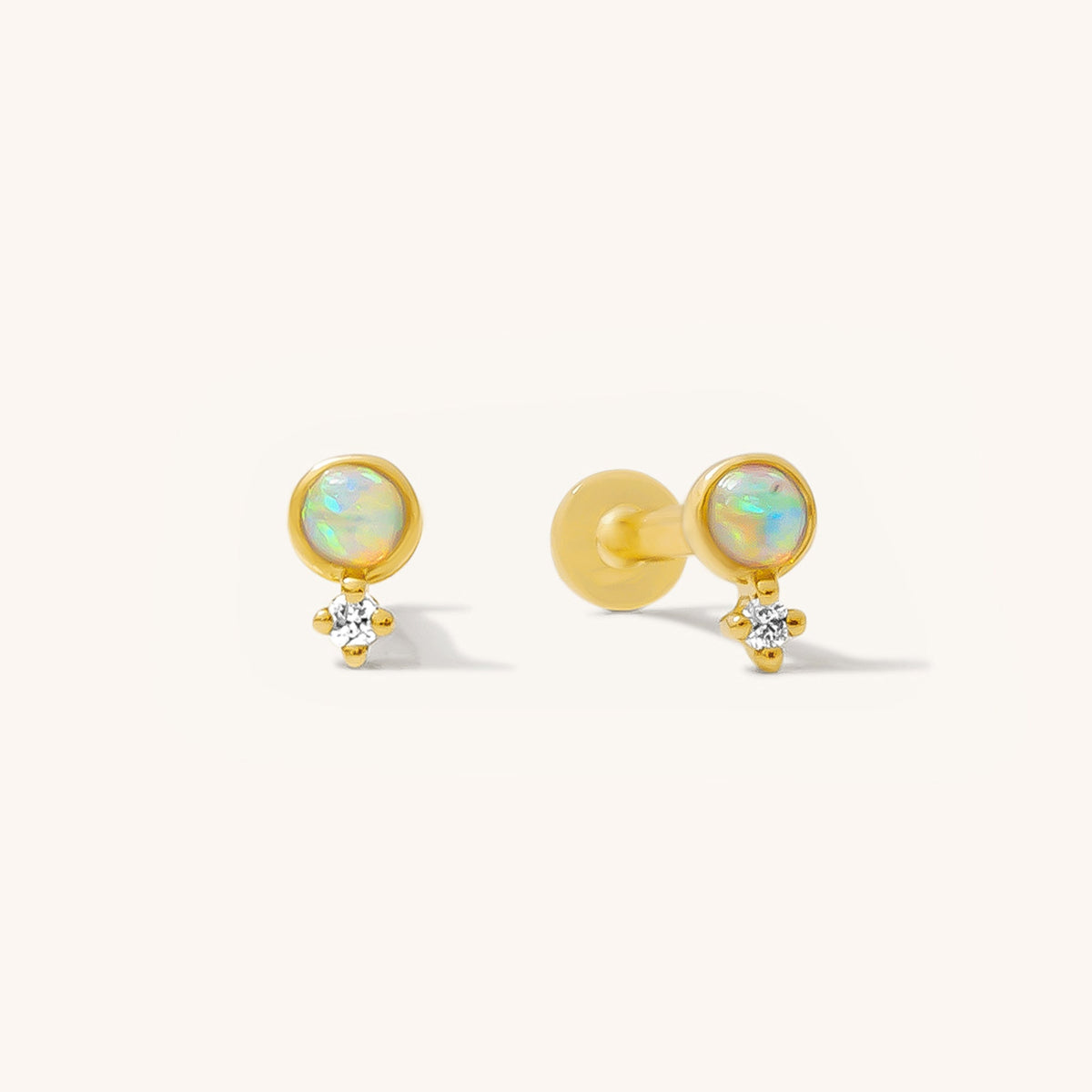 Dainty Opal + Diamond Flat Back Stud Earring