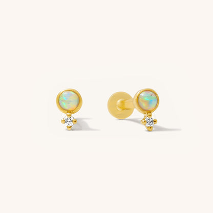 Dainty Opal + Diamond Flat Back Stud Earring