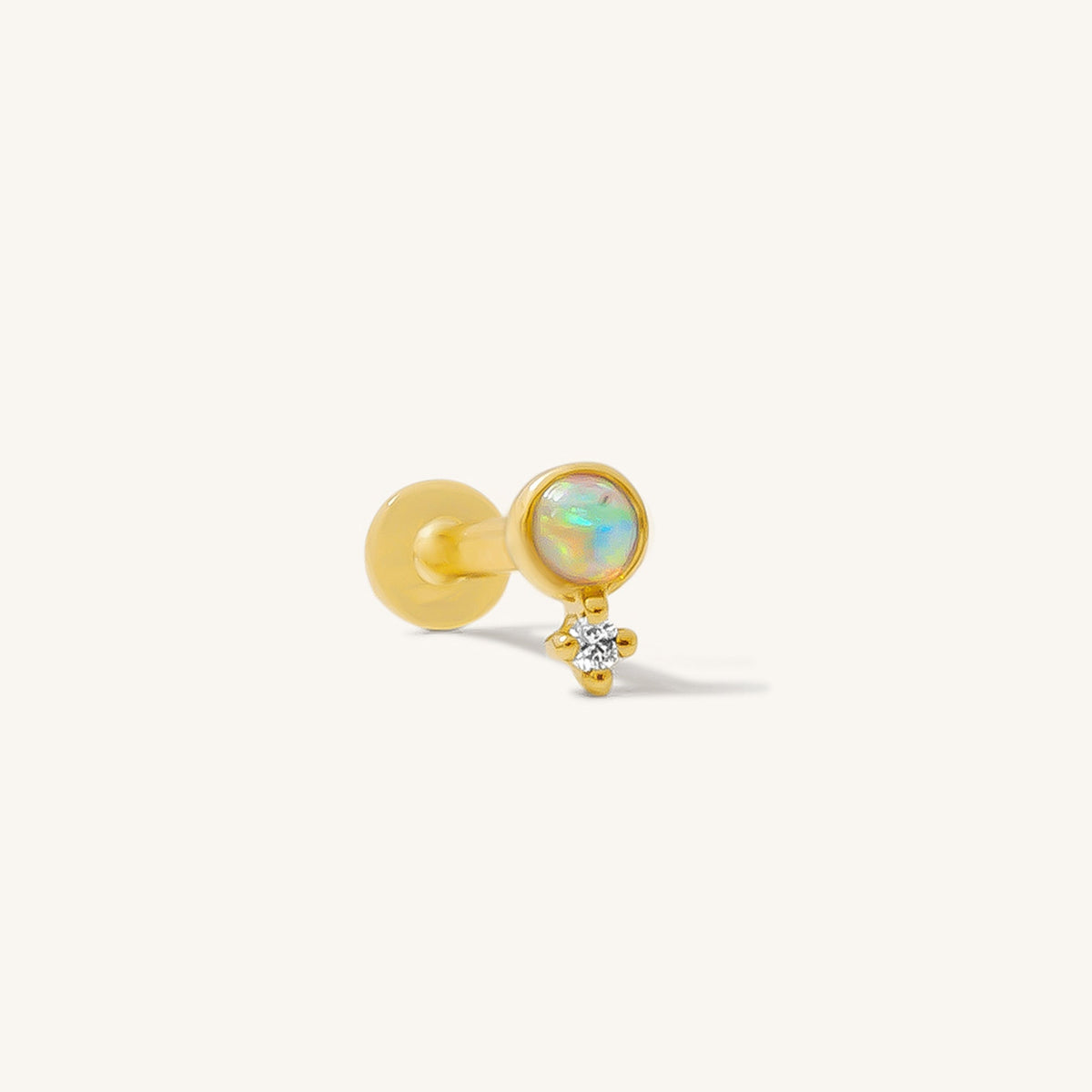 Dainty Opal + Diamond Flat Back Stud Earring