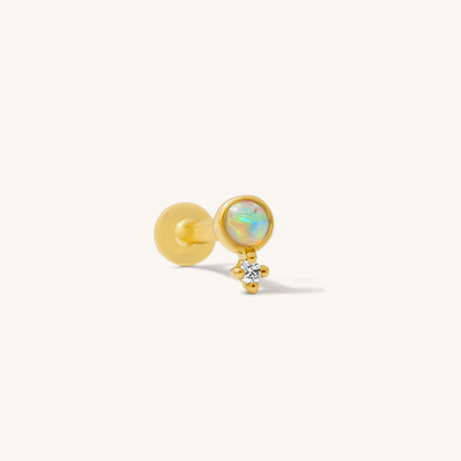 Dainty Opal + Diamond Flat Back Stud Earring