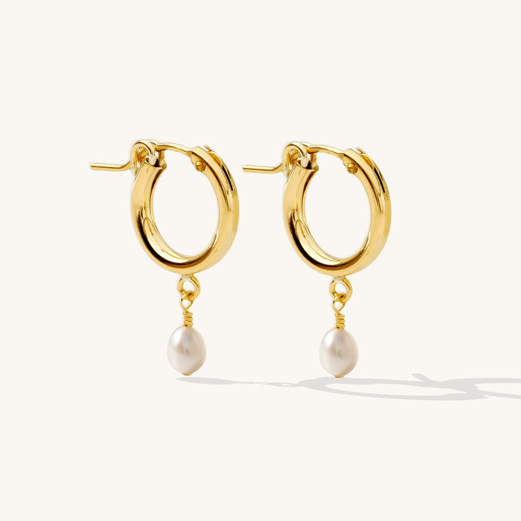 Pearl Drop Hoop Earrings