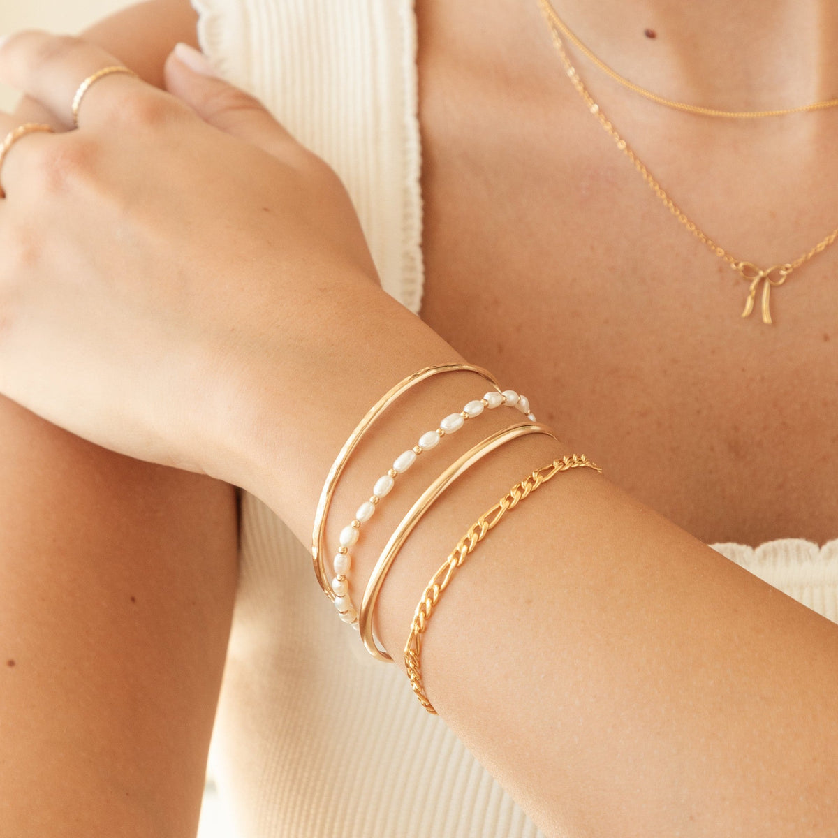 Small Pearl + Gold Bead Bracelet