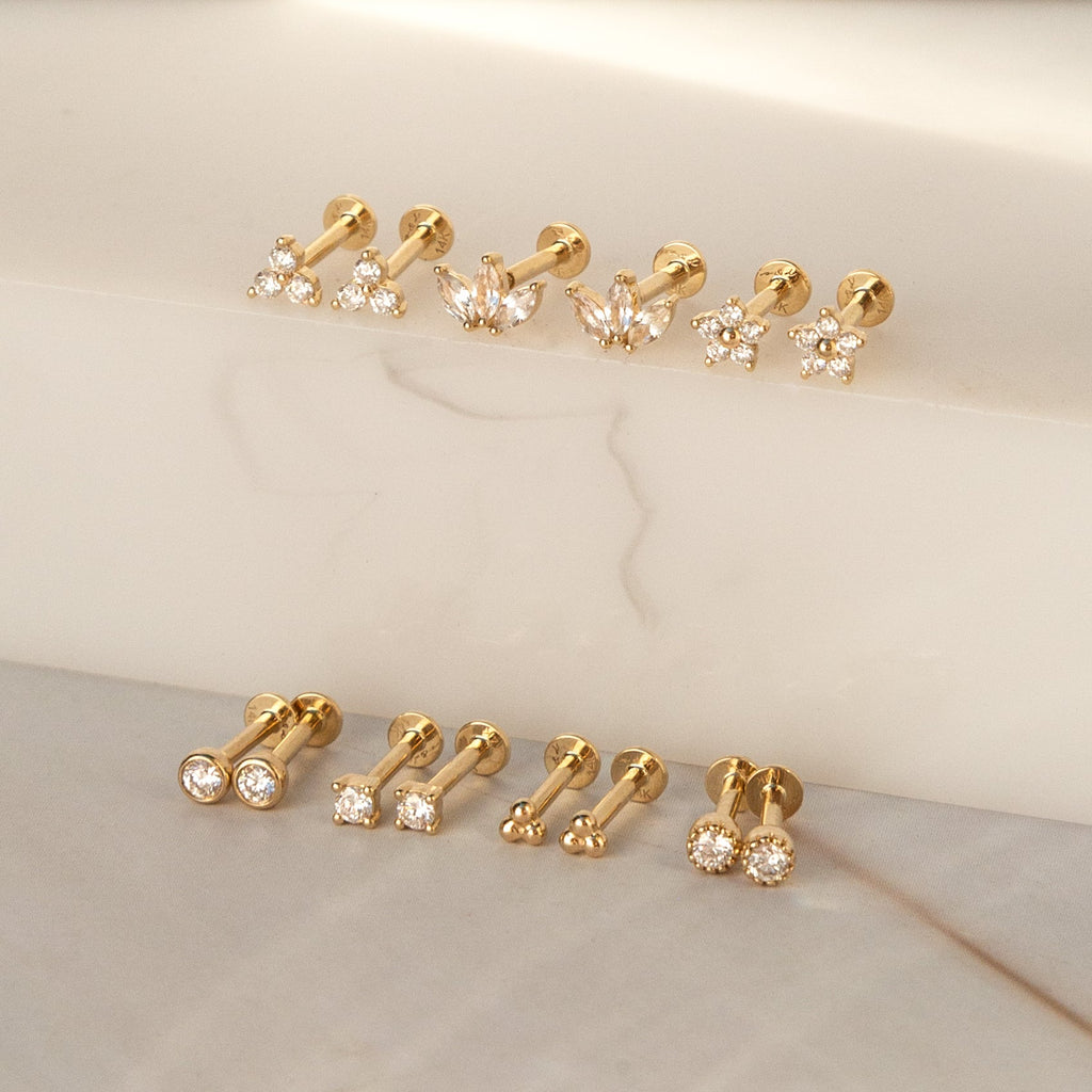 Triple Diamond Flat Back Stud Earring