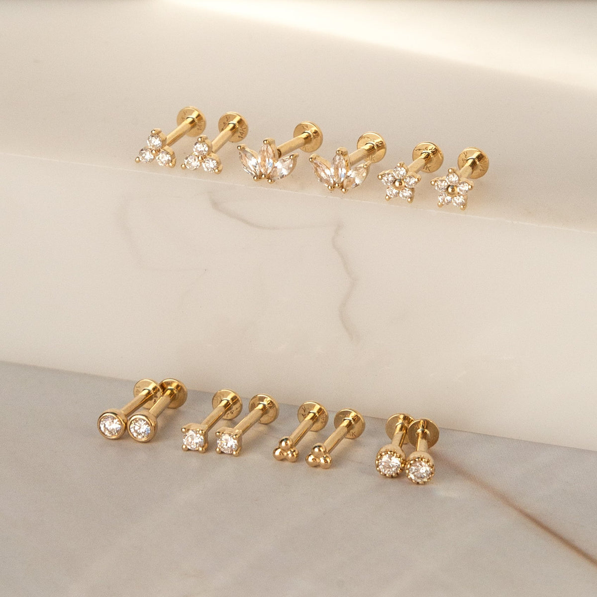 Diamond Flower Flat Back Stud Earring