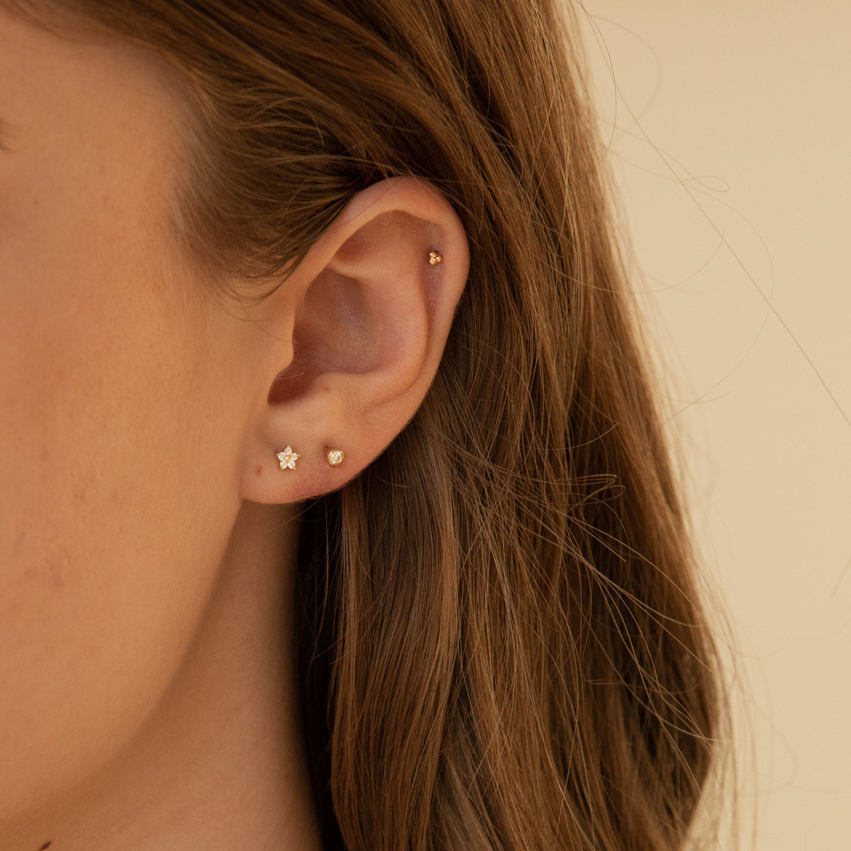 Diamond Flower Flat Back Stud Earring