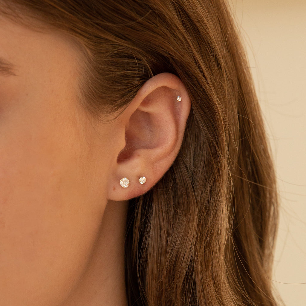 Tiny CZ Screwback Stud Earrings - 14k Solid Gold