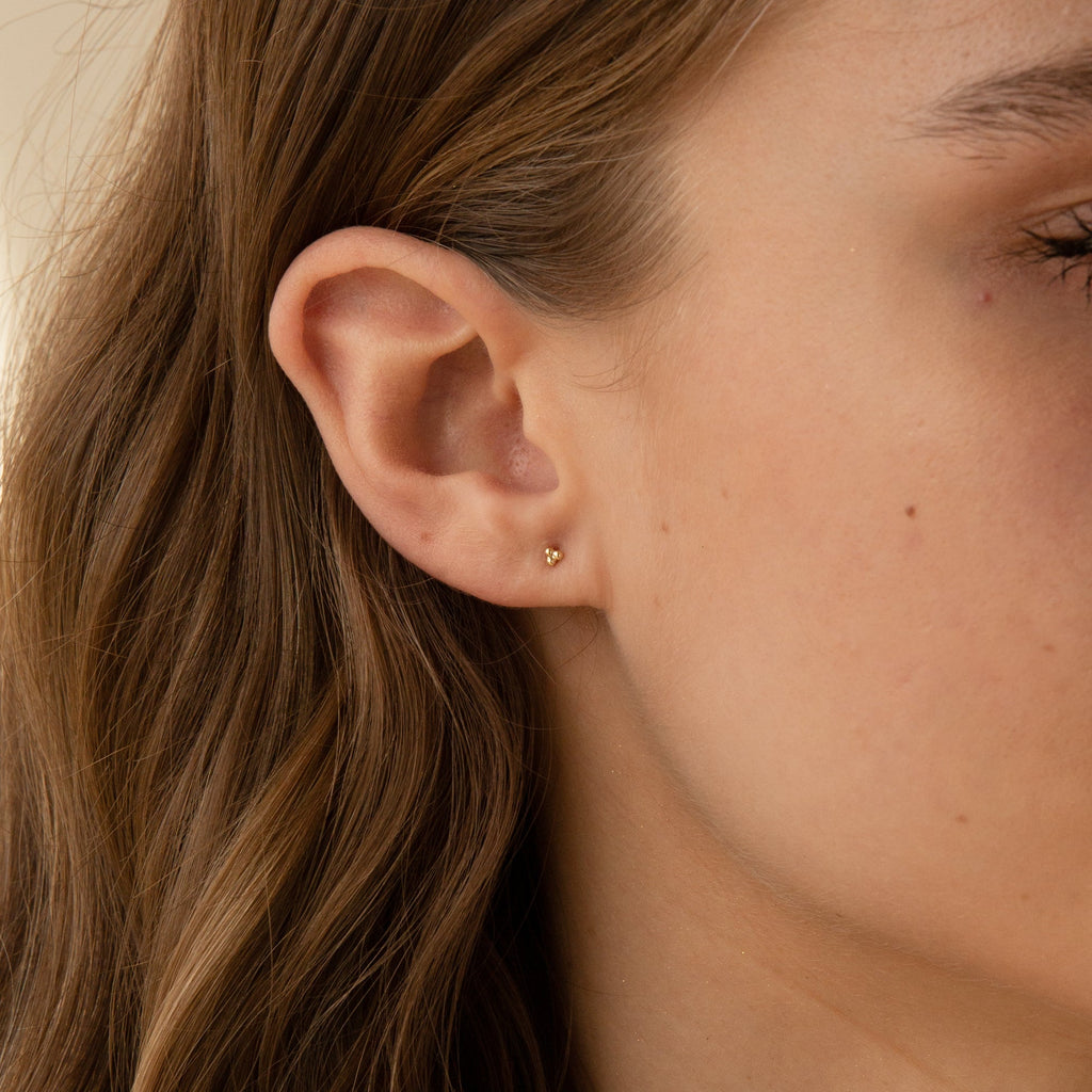 Triple Ball Flat Back Stud Earring - 14k Solid Gold