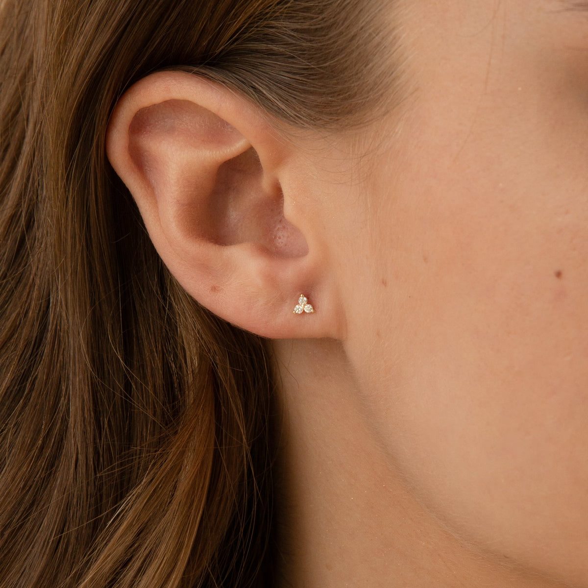 Triple Diamond Flat Back Stud Earring