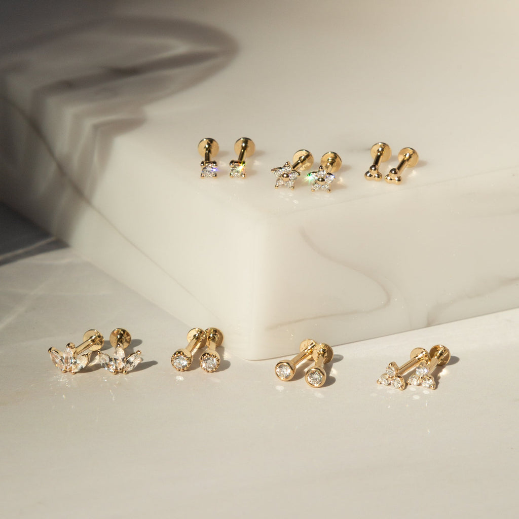 Diamond Flower Flat Back Stud Earring