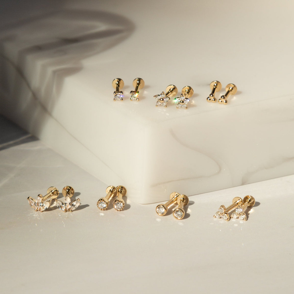 Diamond Flower Flat Back Stud Earring