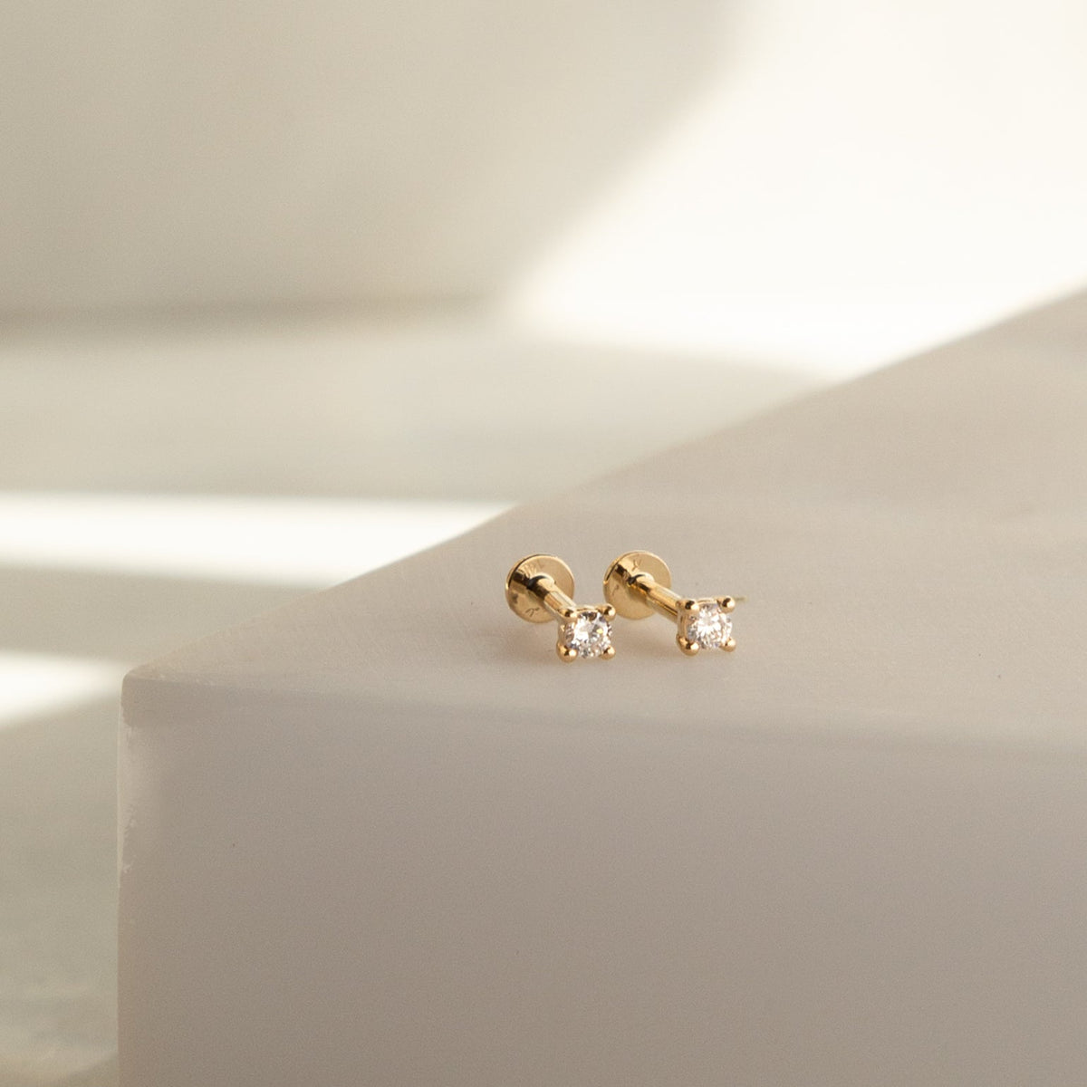Diamond Prong Flat Back Stud Earring