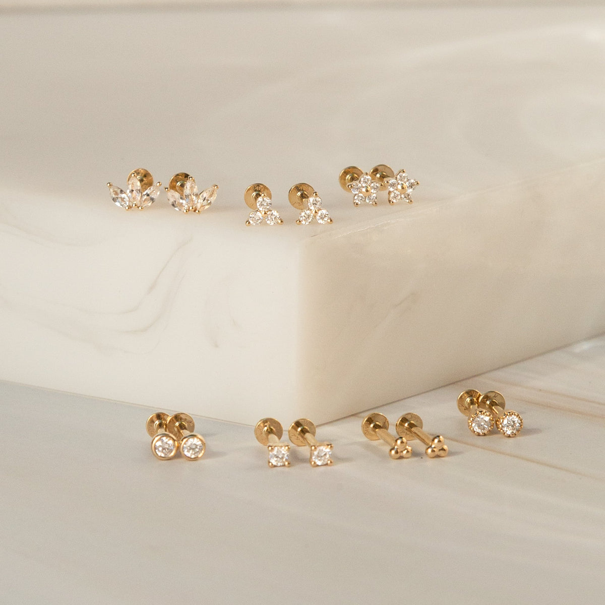 Triple Diamond Flat Back Stud Earring