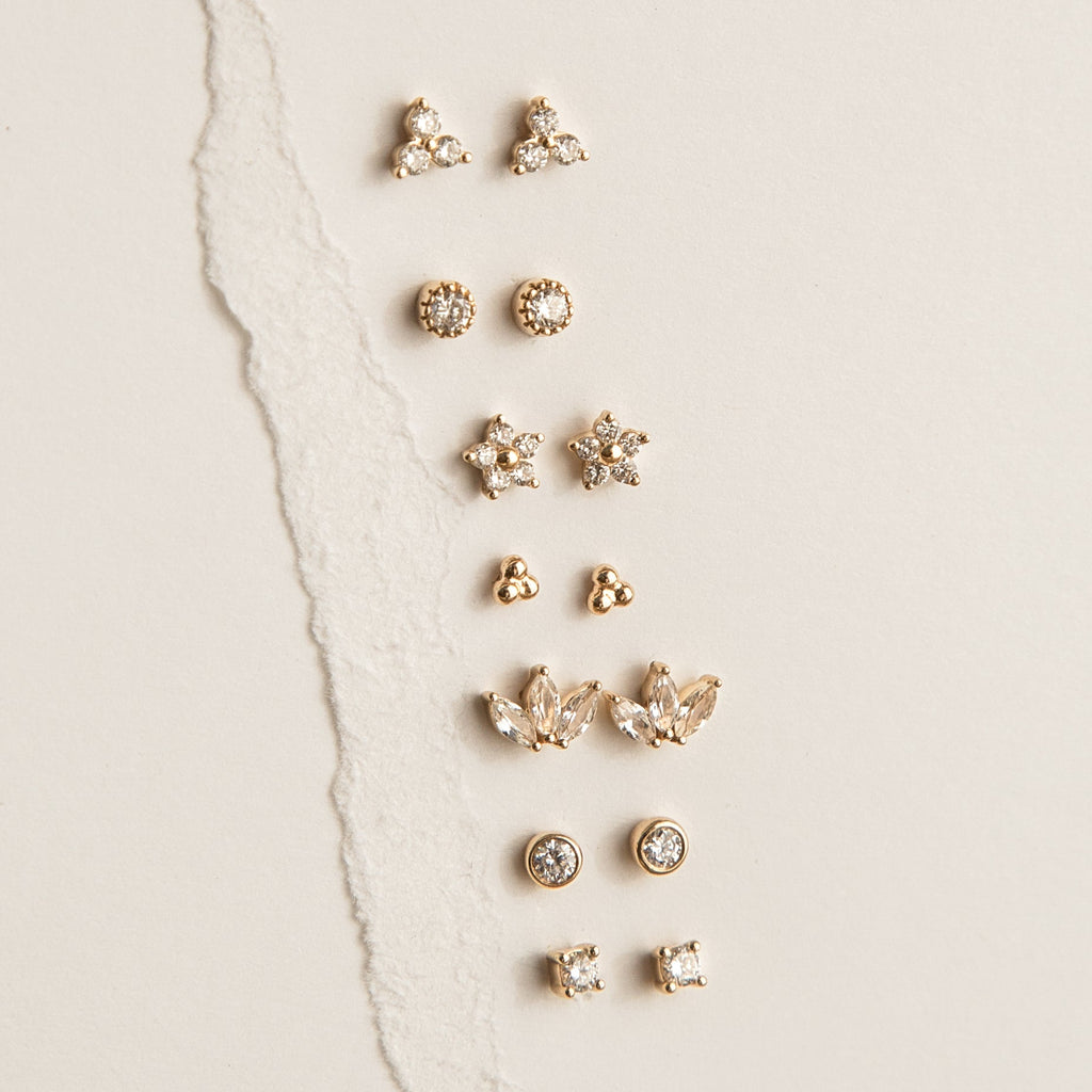 Diamond Flower Flat Back Stud Earring