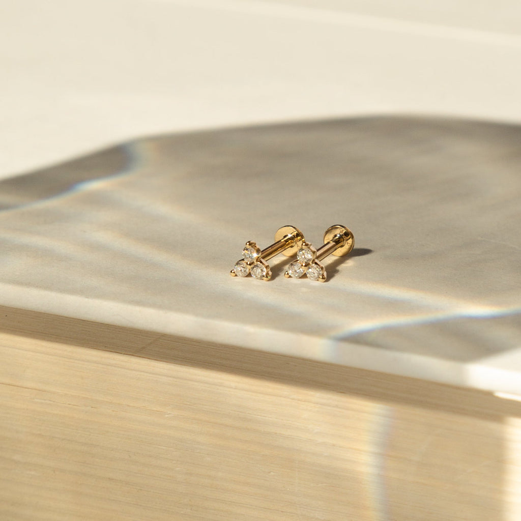 Triple Diamond Flat Back Stud Earring