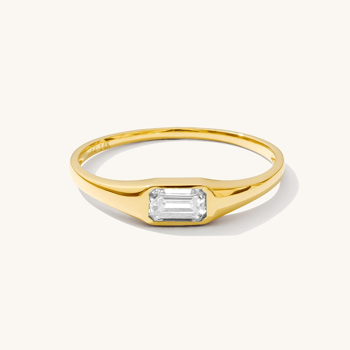White Sapphire Signet Ring - 14k Solid Gold