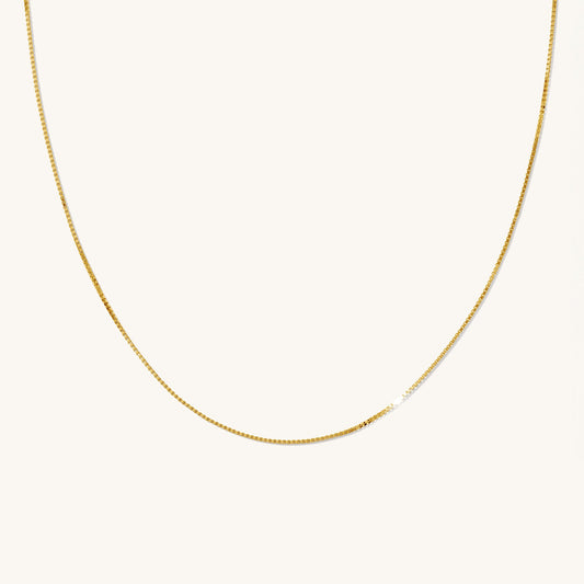 Thin Box Chain Necklace - 14k Solid Gold